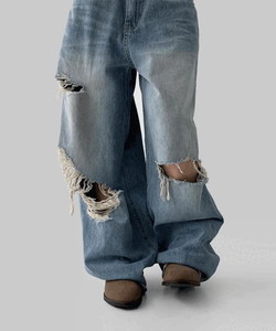 ディストダメージワイドデニムパンツ