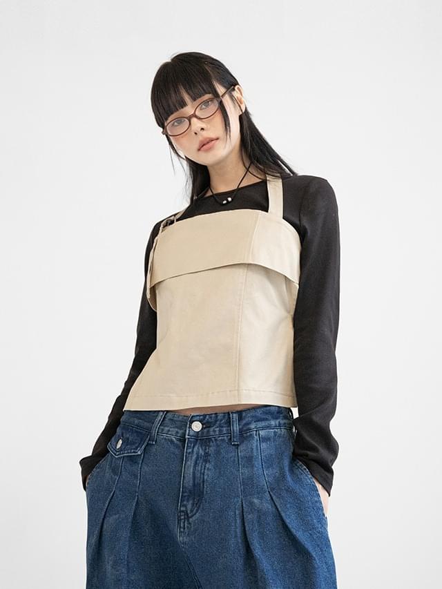 44-77 Abrax Layered Buckle Halter Sleeveless Backless Top Bustier