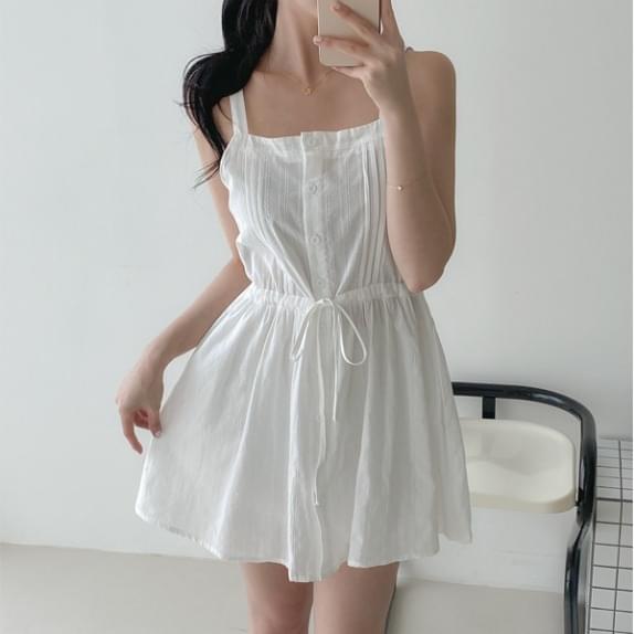 ミカピンタックウエストベルトスリーブレスワンピース