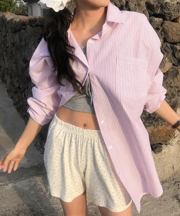 Mentos Overfit Stripe Summer Shirt Linen Shirt Long Sleeve Shirt 2 Colors