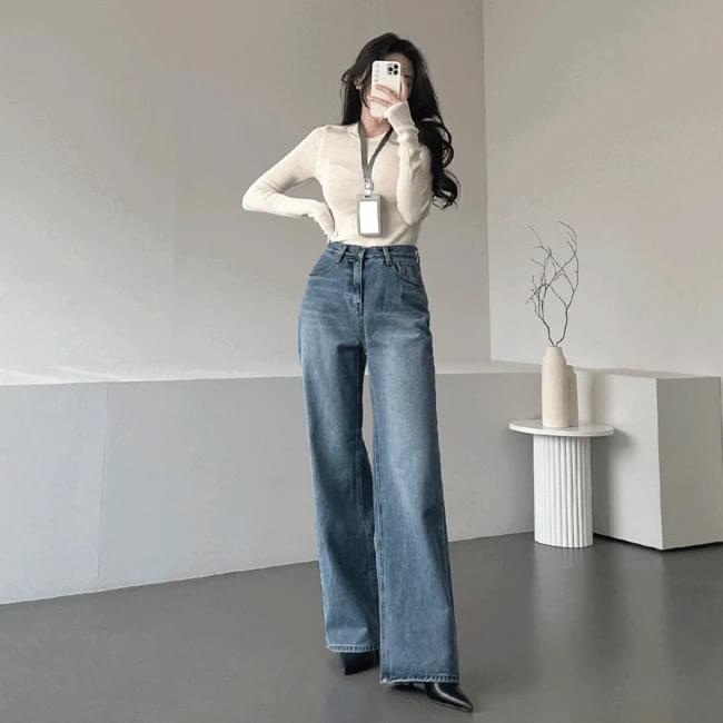 Ganadaran Salt High Waist Blue Faded Wide Denim Pants
