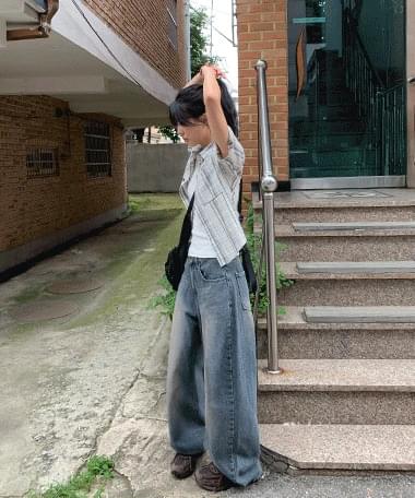 Double straight wide denim pants