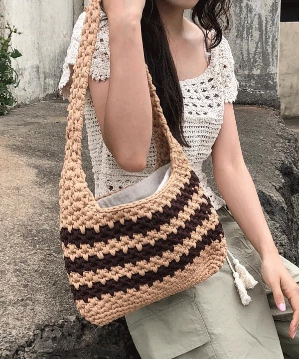 Huain Stripe Summer Knit Knitwear Bag Shoulder Bag Tote Bag 2 Colors