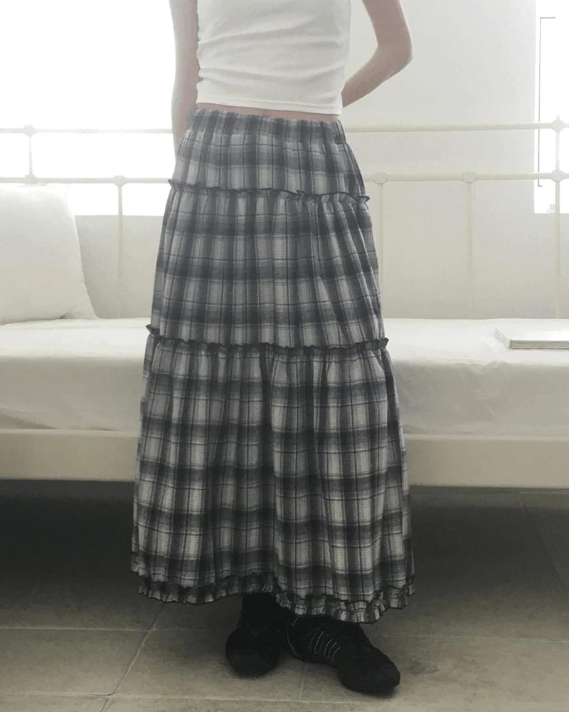 Kawi Frill Check Cancan Long Skirt