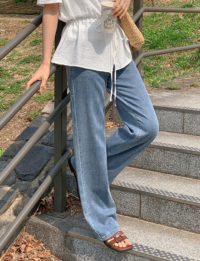 Ice Cool Semi-Wide Hidden Banding Chalang Denim Pants 81458