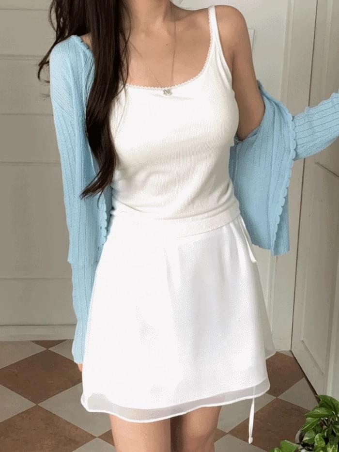 Clean chiffon see-through strap layered mini skirt (2 colors)