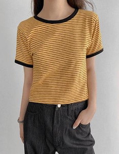 層疊配色圓領短版短袖T恤