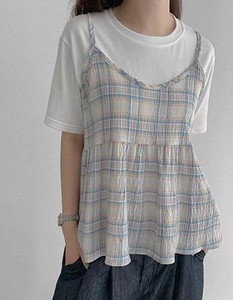 Check Flare Bustier Sleeveless Blouse