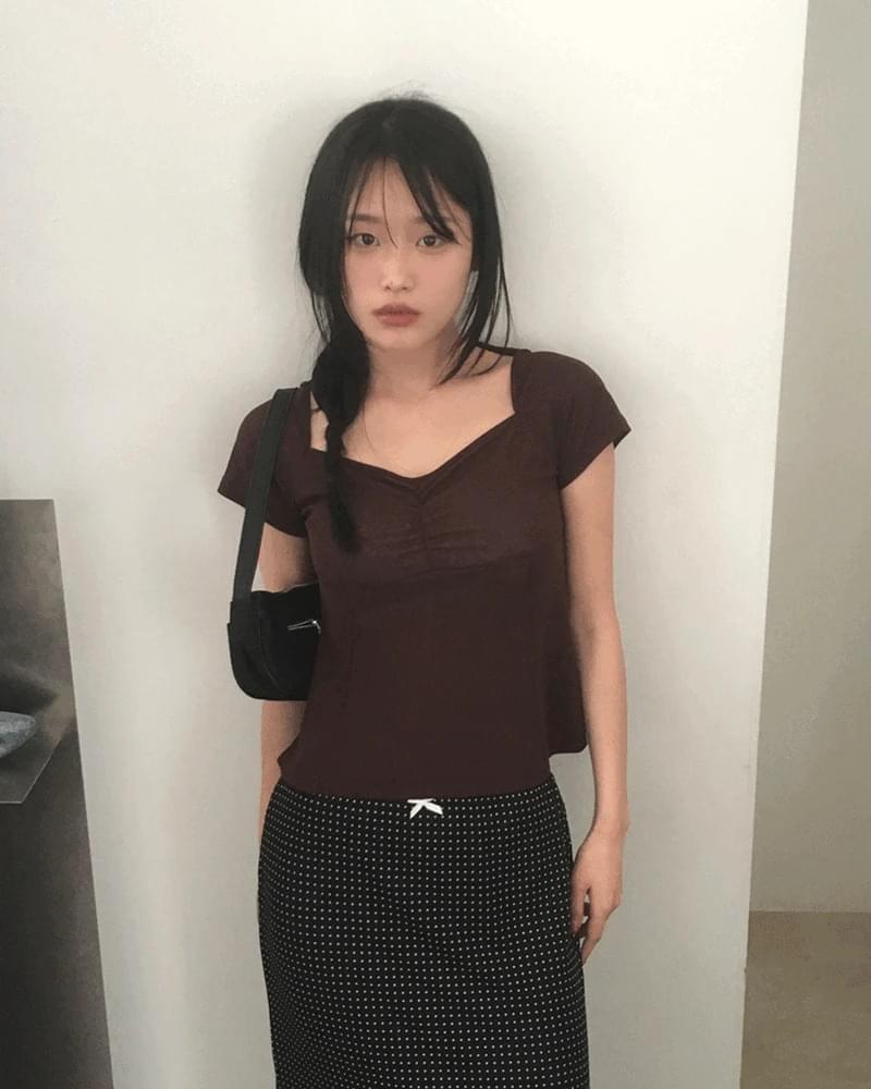 Shocker See-Through Split Shirring Short Sleeve T-Shirt (Delayed delivery)