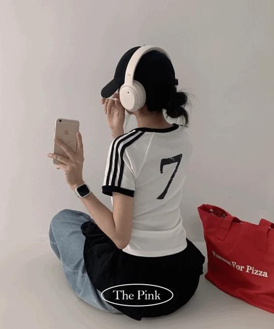 Anna color blocking track line side shirring crop short sleeve tee (Delayed delivery)