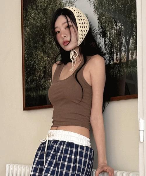 온두라스 베이직 부유방 커버 스판 크롭 골지 나시