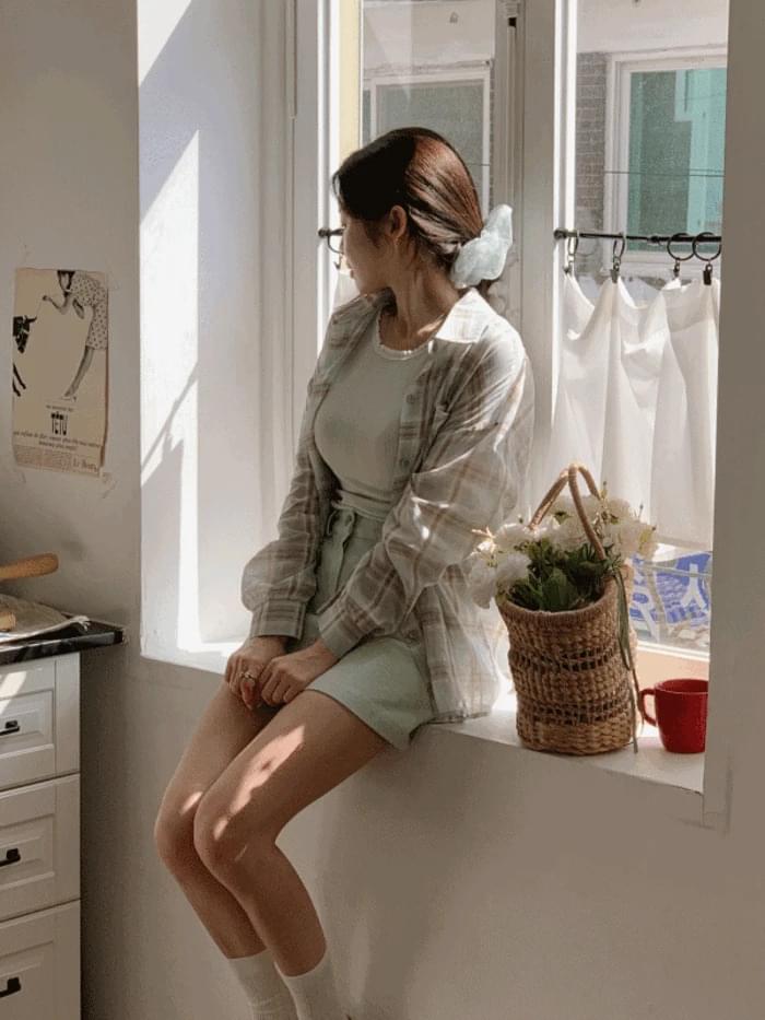 透視格紋寬鬆襯衫 (2色)