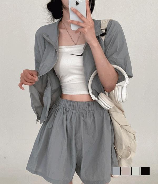 BASRAK TRACK HALF-SLEEVEL WINDSHIRT + BODYSUIT 2-Piece Set