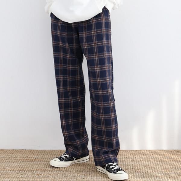 Straight wide check pants 3color 长裤