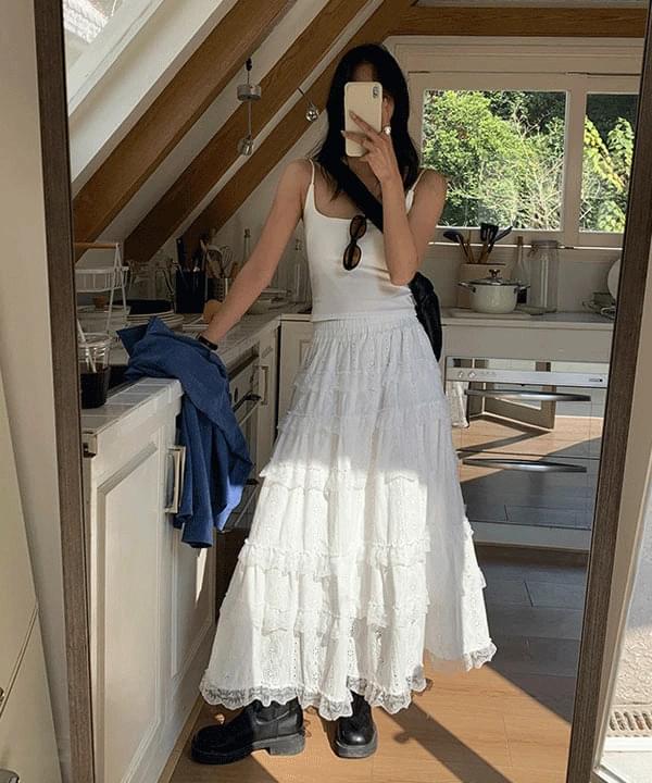 Raiden lace cancan banding long skirt