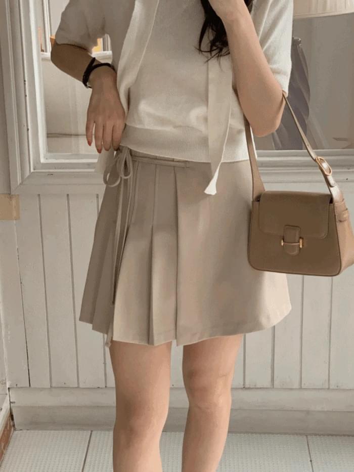 Shy Lab Ribbon Pleated Mini Skirt