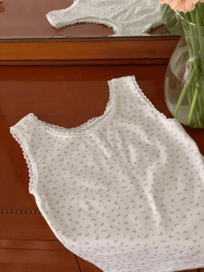 Bubble lace flower Ribbed sleeveless sleeveless (2 colors)
