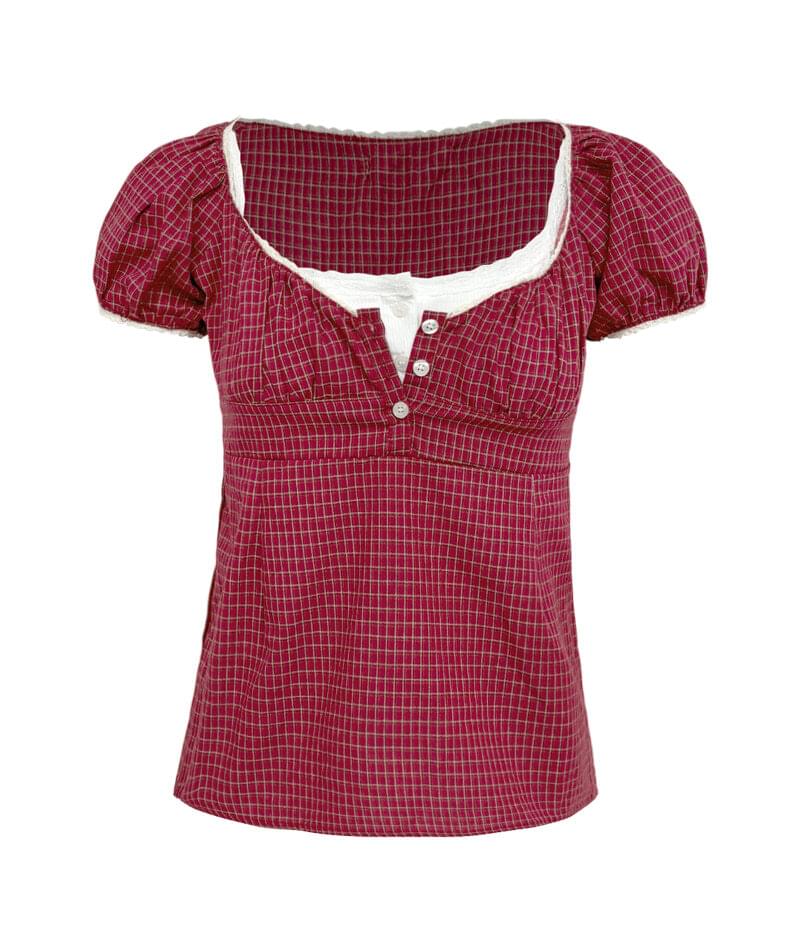 Vienna check puff blouse