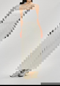 微透白色V領側開衩吊帶長洋裝