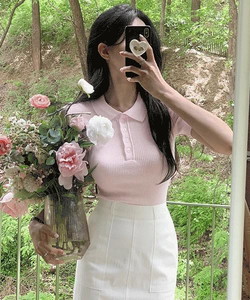 簡約純棉翻領短袖針織上衣