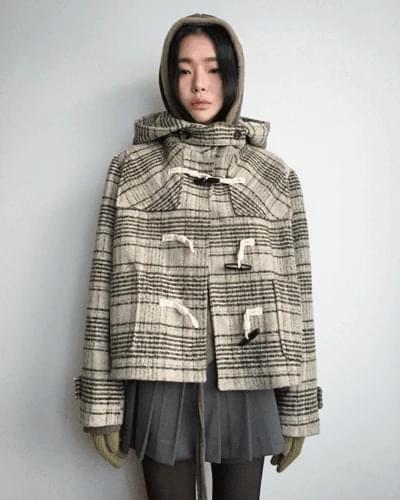 울 체크 레귤러 더플코트 (1color)