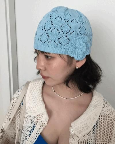 Flower Knit Beanie *Sky Blue, Black Same Day Shipping Available