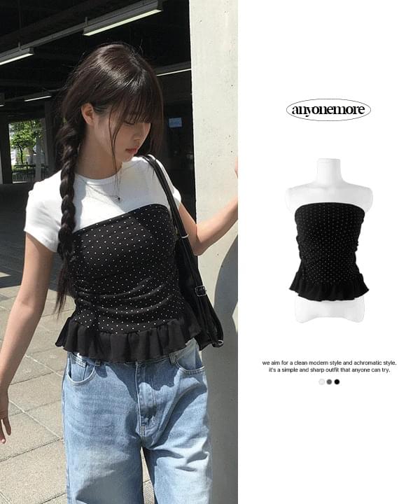Moo Dot Shirring Frill Top
