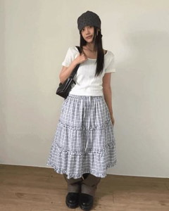 Plaid Frill Midi Skirt