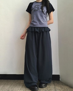ディープオーフリルレイヤードナイロンスカートパンツ