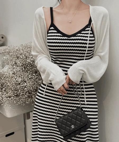 (살안타) 피넷 여름 스트랩 리본 볼레로 크롭 가디건