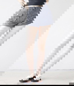 磚紋高腰工裝牛仔短褲