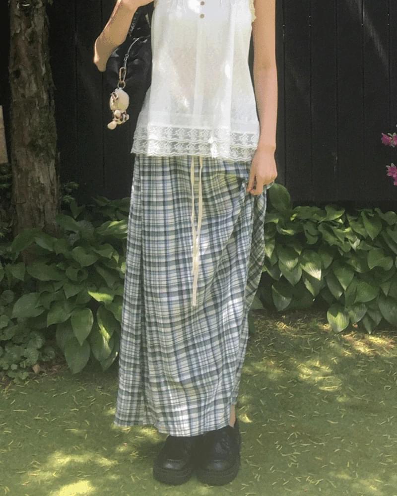 Nemu check cotton long skirt