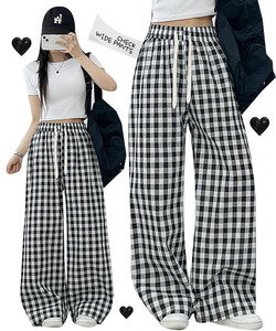 Gingham check wide pants