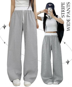 Vacation look screw stripe wide pants