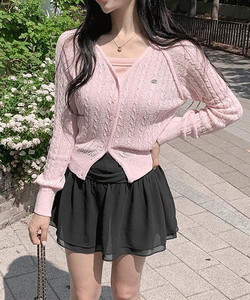 素色紐紋設計夏季針織開衫外套