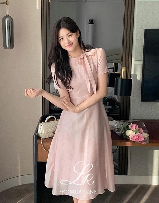 Made)페일로지 쉬폰 리본타이 훌원피스(A라인/플레어/롱/휴양지룩/휴가룩/데이트룩)