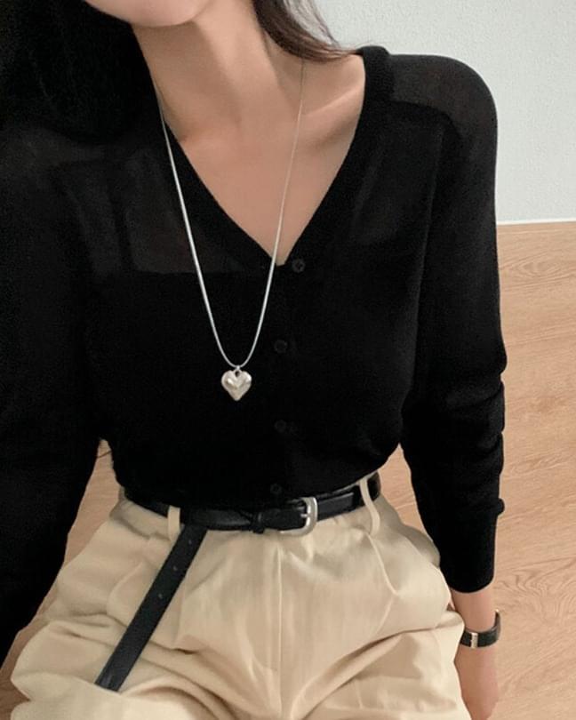 Linen see-through summer V-neck cardigan 开襟衫
