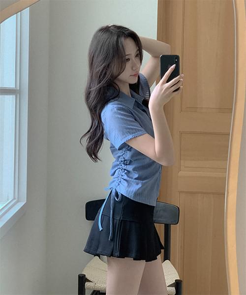 バーガストライプシースルーシャーリング半袖シャツブラウス