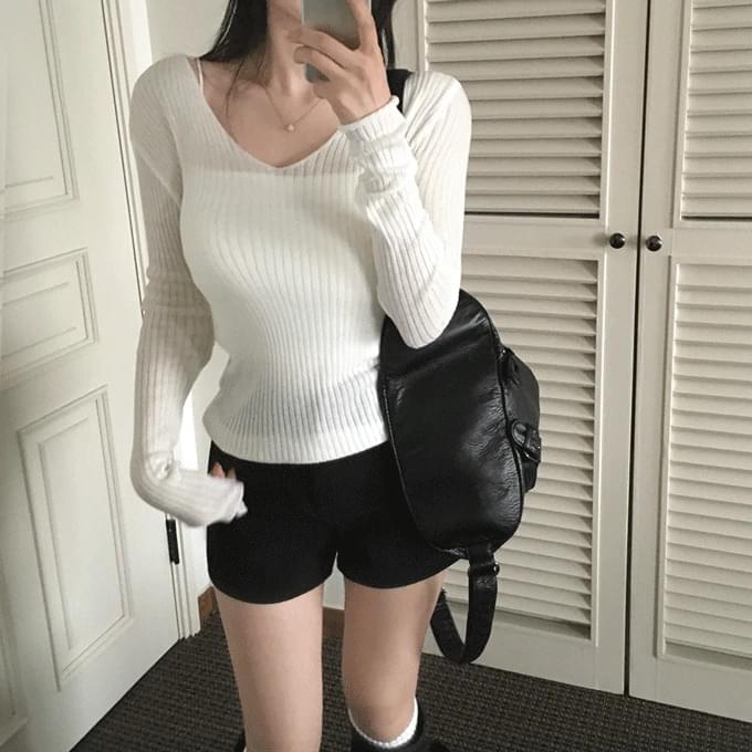 Belmue Lamb Cashmere 5% V-Neck Long Sleeve T-shirt -6 colors