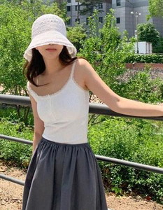 Plain and Striped 4 Lace Button Ribbed Cap Sleeveless