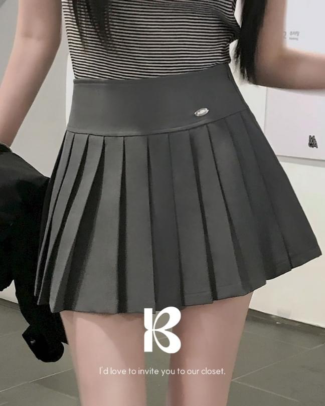 High-teen pendant half-pleated skirt