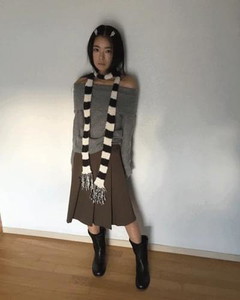 Striped Mini Muffler *Burgundy Same-day shipping available