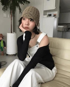 Crochet Ribbon Beanie *Khaki, Black Same Day Shipping Available