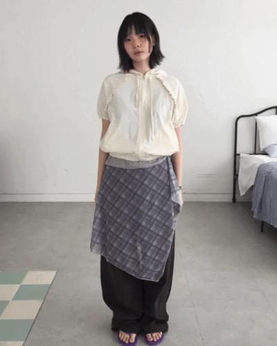 Sheer Check Button Wrap Skirt *Pink Same-day shipping available