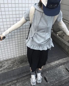 Hoodie Shirring Frill T-Shirt *White Available for Same-Day Shipping