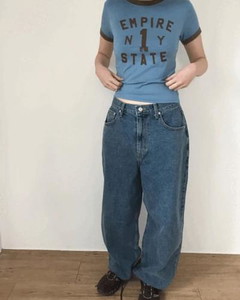 Mild washed balloon denim * Dark Blue S size available for same-day shipping