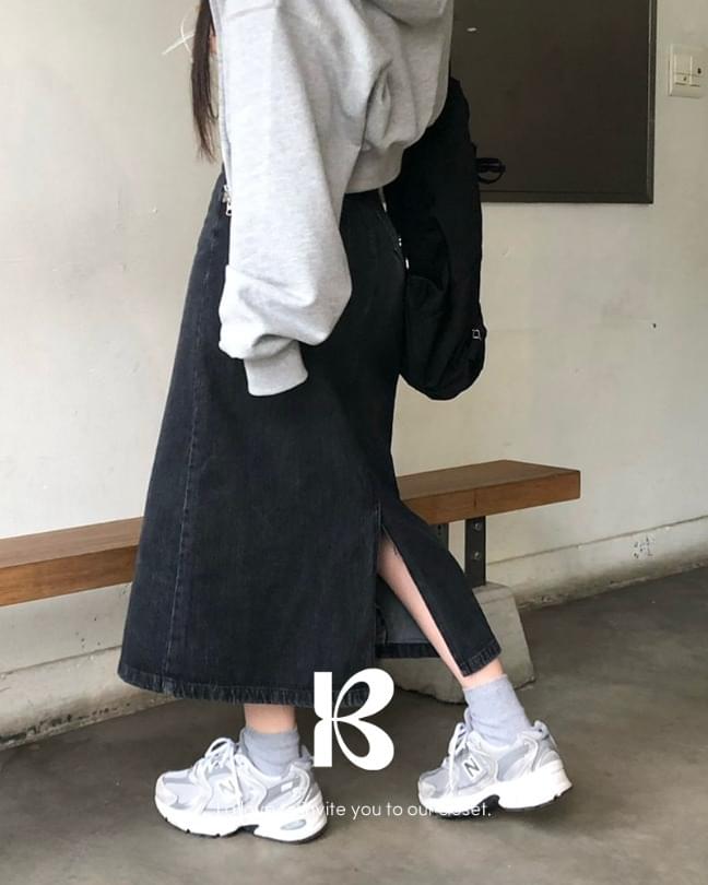 슬릿 베이직 트임 롱 데님 스커트