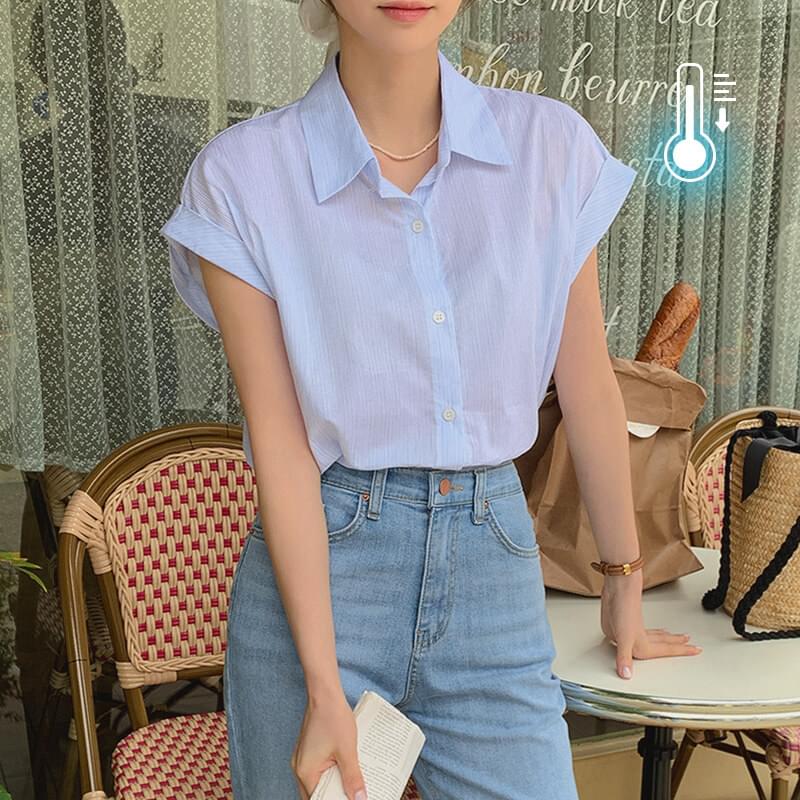 Mamon striped roll-up short-sleeved shirt