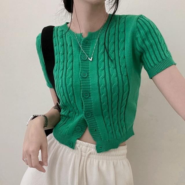 Cable Twisted Knitwear Short Sleeve Crop Cardigan 开襟衫