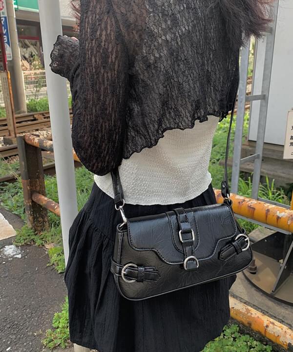 金屬釦環素面方形肩背包